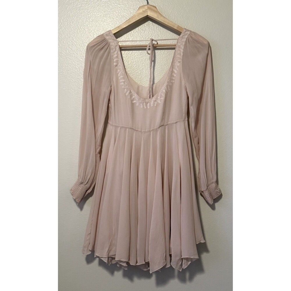 Free People Tatiana Beaded Swing Dress Size 2 Blush Pink Fairy Boho Ethereal - Picture 2 of 14
